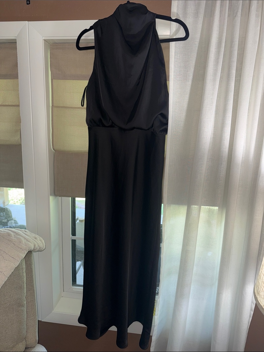 Petal & Pup Black Satin Halter Maxi Dress